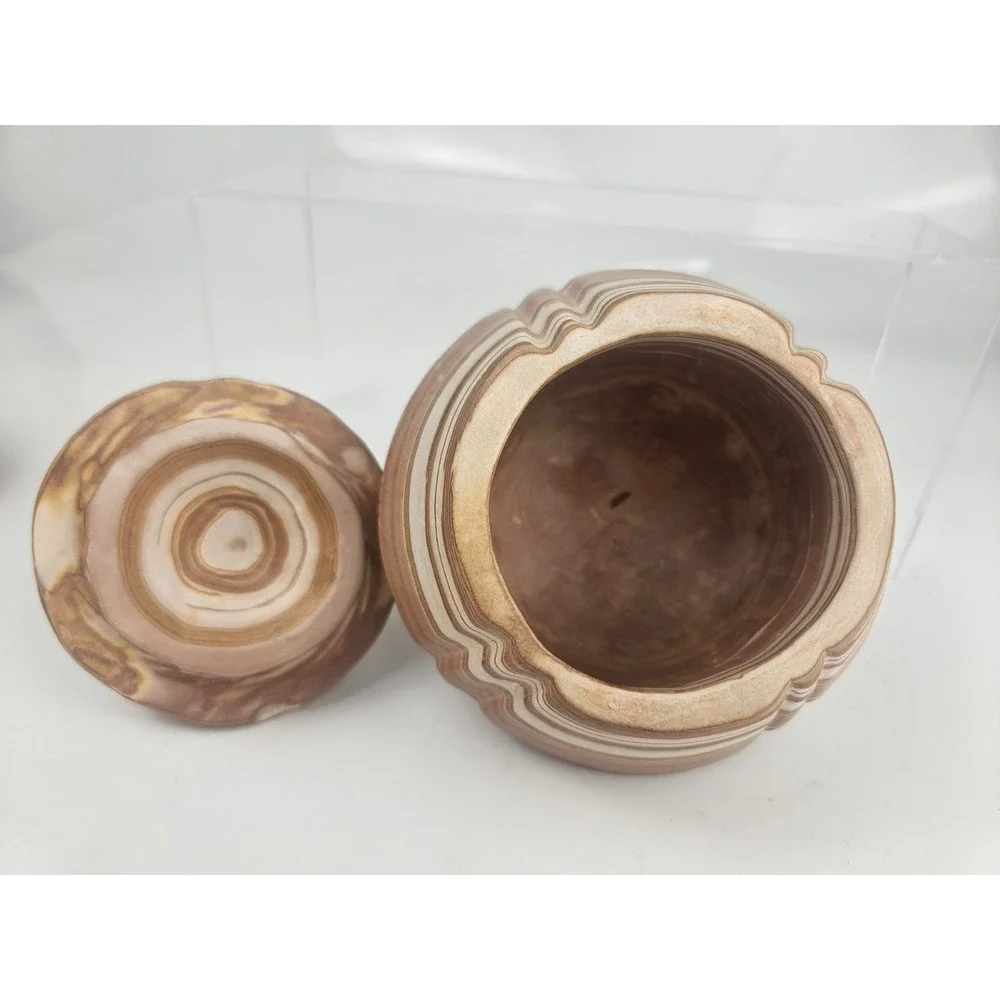 Banded Stone Lidded Jars Pair‎ Natural Stone Decor Set